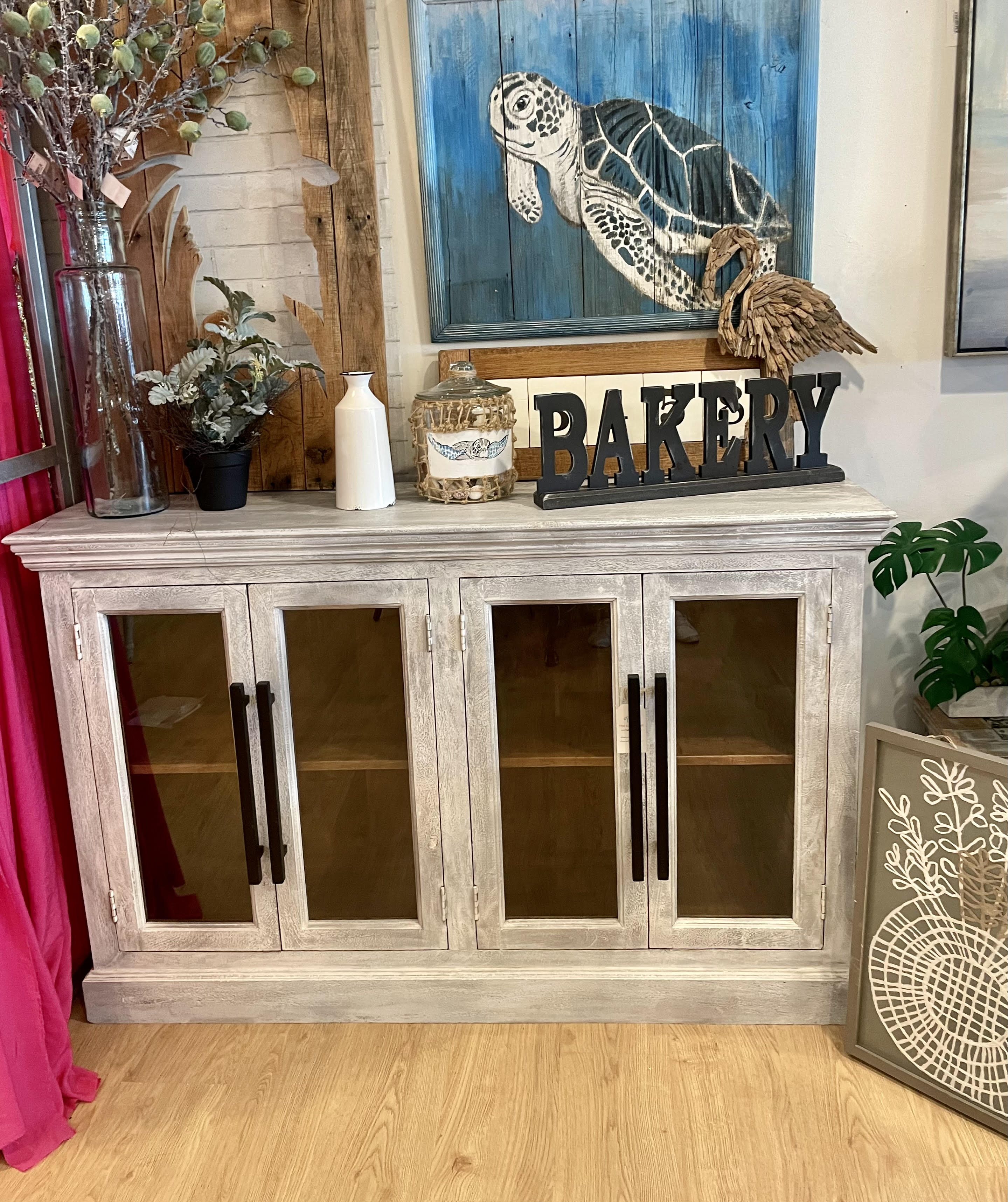 Glass Door Console with Black Hardware