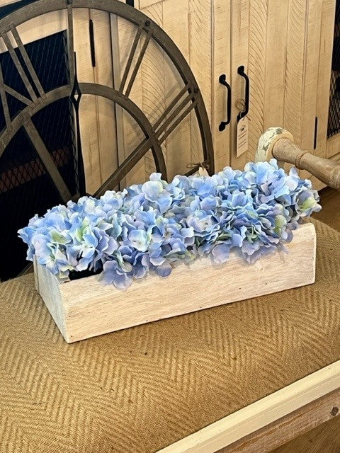 2086-#77-Blue Hydrangeas in White Wood Box-15"H x 6"D x 7"H-AH-8/16/23