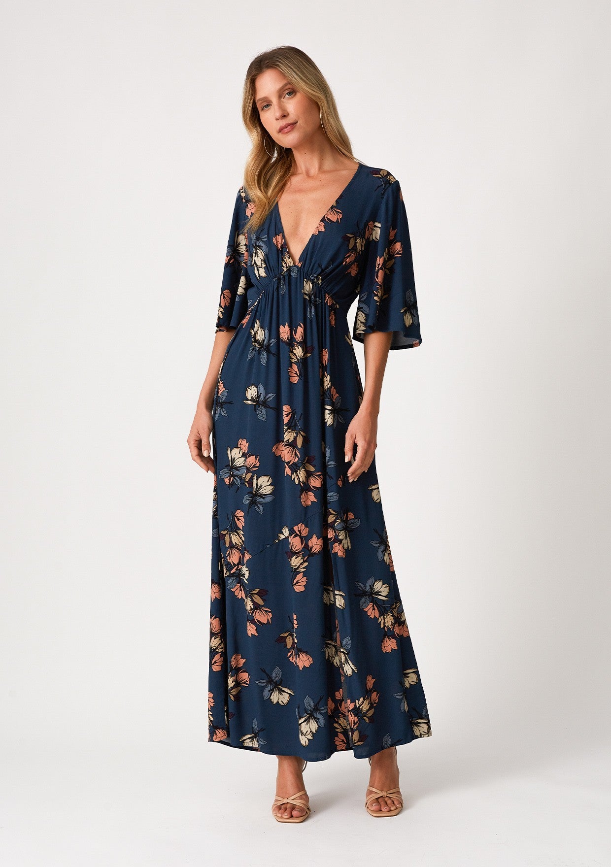Floral V neck Empire Waist Maxi Dress – The Good Stuff